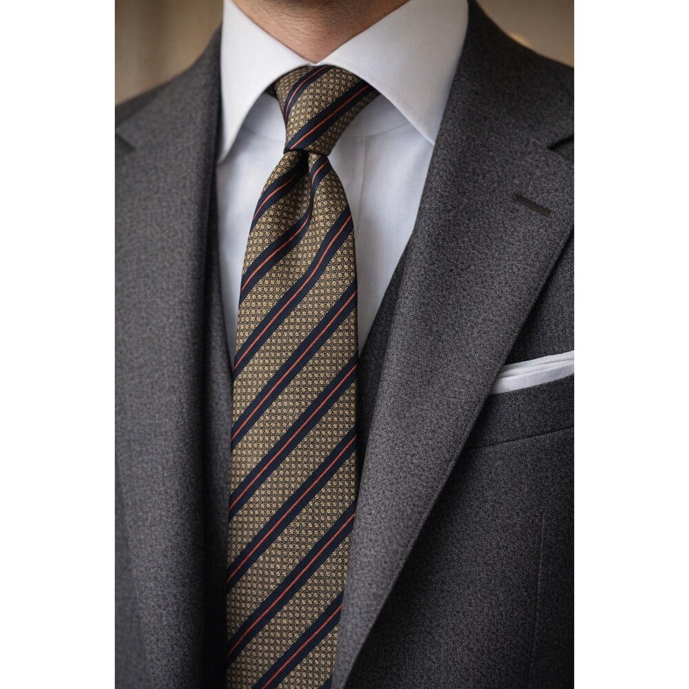 Tie 70s 80s 90s Y2K Mens Silk Brown Black Red Stripe 3.75 Wide 57 Long